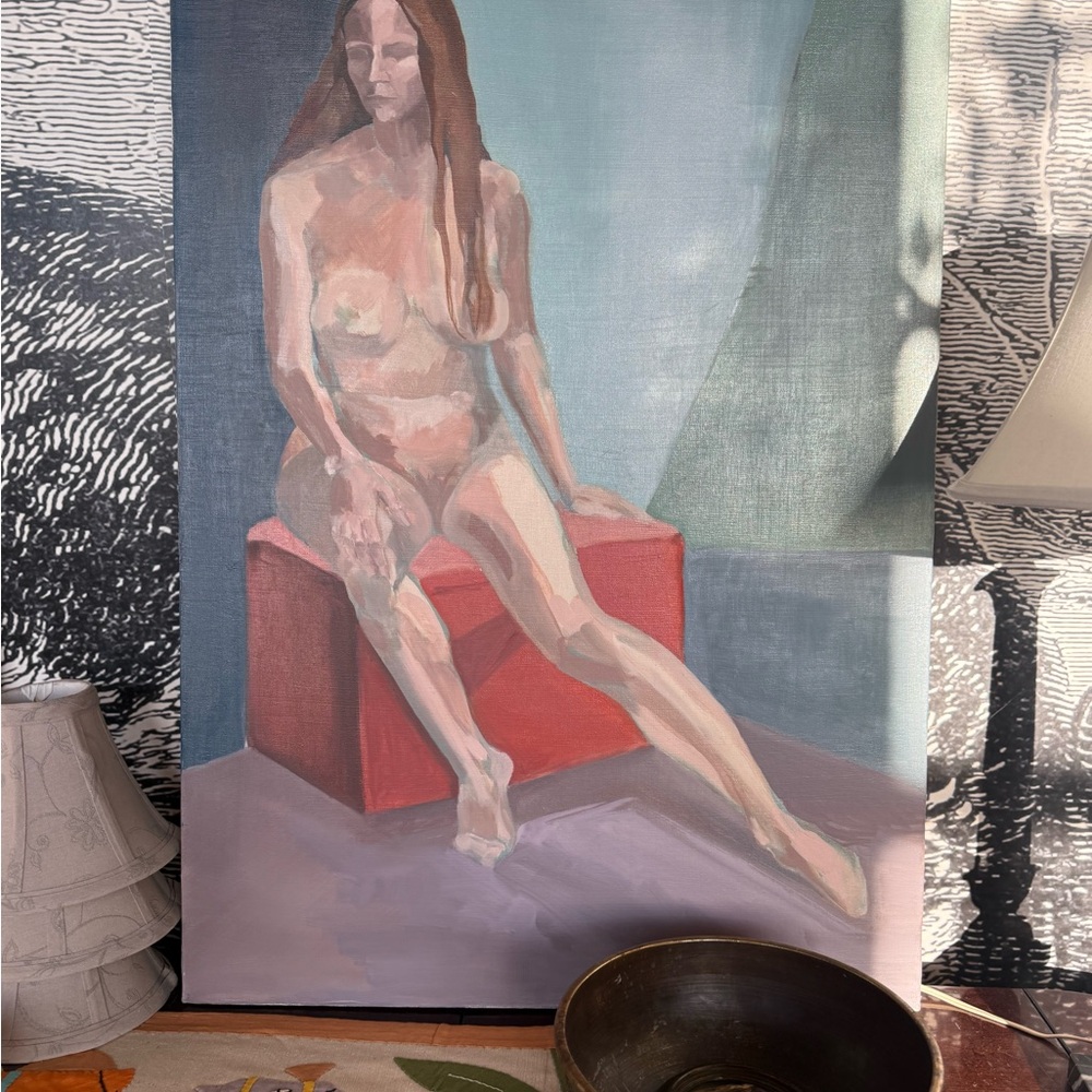 Original Nude Art Canvas with Red and Blue Tones - Picture 2 of 8